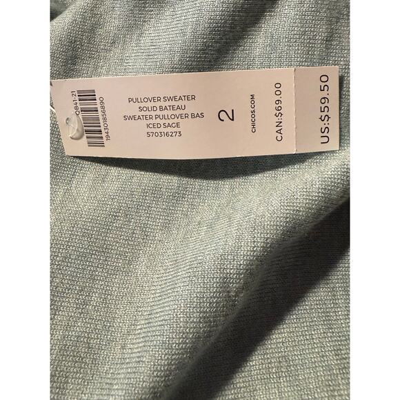 Chico's Solid Batueau Pullover Sweater, Iced Sage Green, Size 2 (Large/XL), NWT - Picture 4 of 7